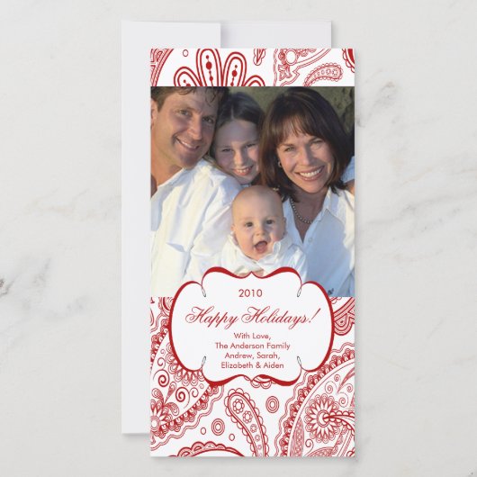 ペイズリーエレガント旋回フレームクリスマスフォトカード。 シーズンカード (正面)