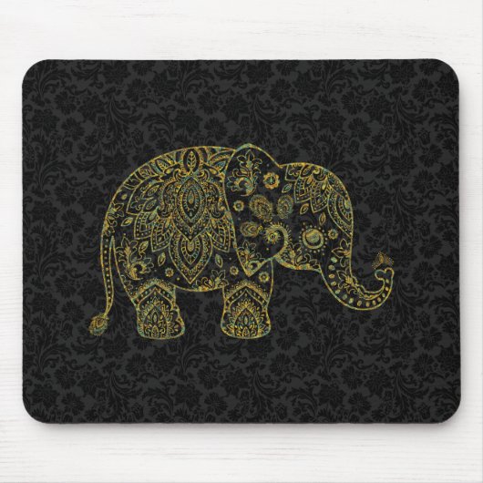 ペイズリーカラフルフローラエレファントイラストレーション マウスパッド (正面)