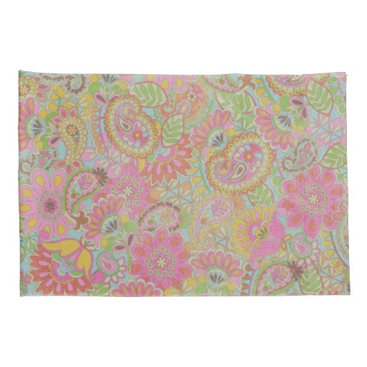 ペイズリーカラフルフローラ植物花 枕カバー (裏面-右)