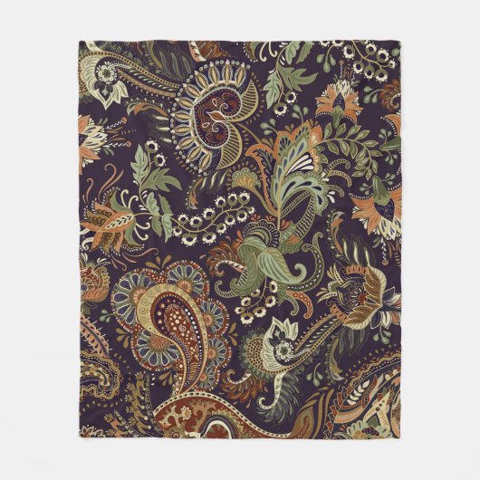 ペイズリーカラフル織物:民族ヴィンテージデザイン フリースブランケット (正面)