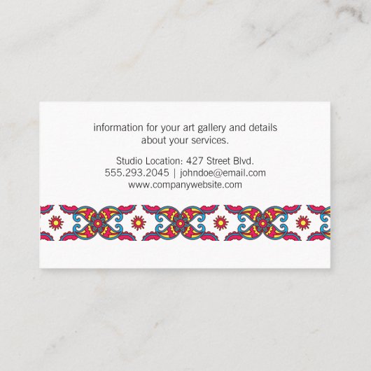 ペイズリーカラフル花 |写真カメラアイコン 名刺 (裏面)