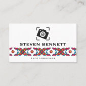 ペイズリーカラフル花 |写真カメラアイコン 名刺 (正面)