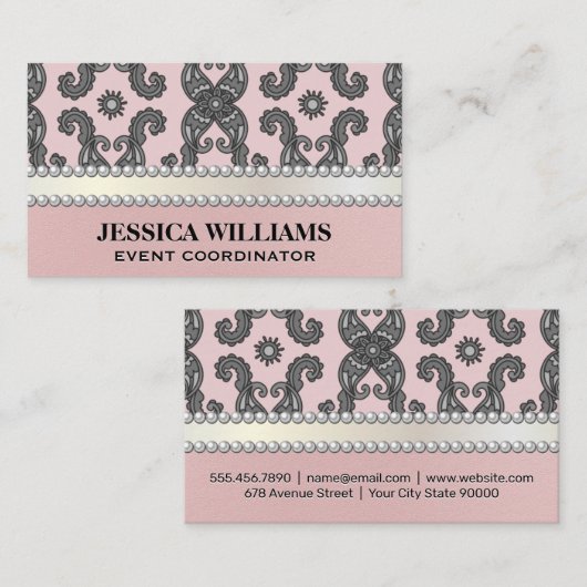 ペイズリーカラフル花 |真珠 名刺 (正面/裏面)