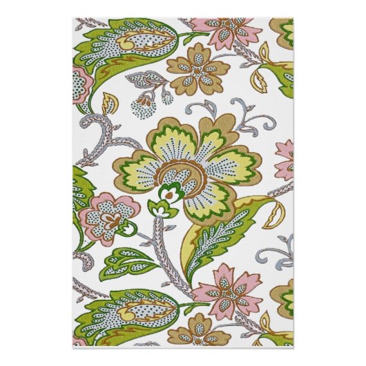 ペイズリーガーデンスタイル化フローラ刺繍 ポスター (正面)