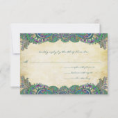 ペイズリークジャク結婚カラーの応答カード 出欠カード (正面)