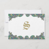 ペイズリークジャク結婚カラーの応答カード 出欠カード (正面)