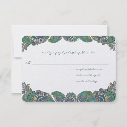 ペイズリークジャク結婚カラーの応答カード 出欠カード (裏面)