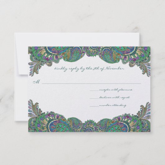 ペイズリークジャク結婚カラーの応答カード 出欠カード (裏面)
