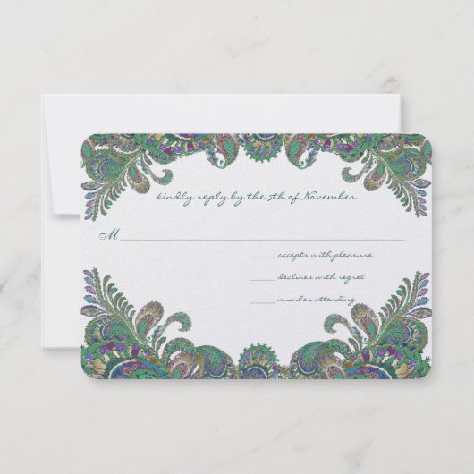 ペイズリークジャク結婚カラーの応答カード 出欠カード (裏面)
