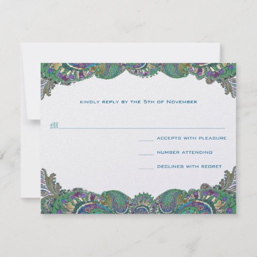 ペイズリークジャク結婚カラーの応答カード 出欠カード (裏面)