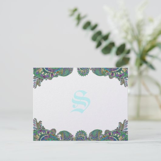 ペイズリークジャク結婚カラーの応答カード 出欠カード (スタンド正面)