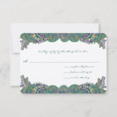 ペイズリークジャク結婚カラーの応答カード 出欠カード (正面)