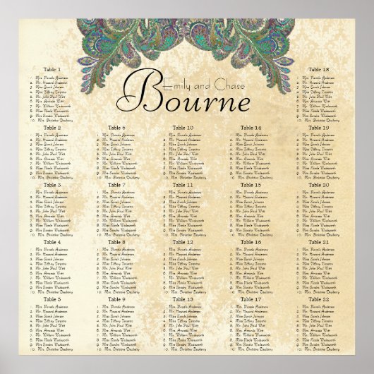 ペイズリークジャックカラー披露宴シーティングチャート ポスター (正面)