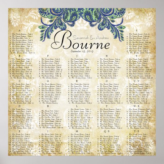 ペイズリークジャックカラー披露宴シーティングチャート ポスター (正面)
