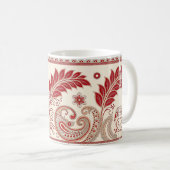 ペイズリークラシックガーデンモチーフレッド&ベージュデコレット コーヒーマグカップ (正面右)
