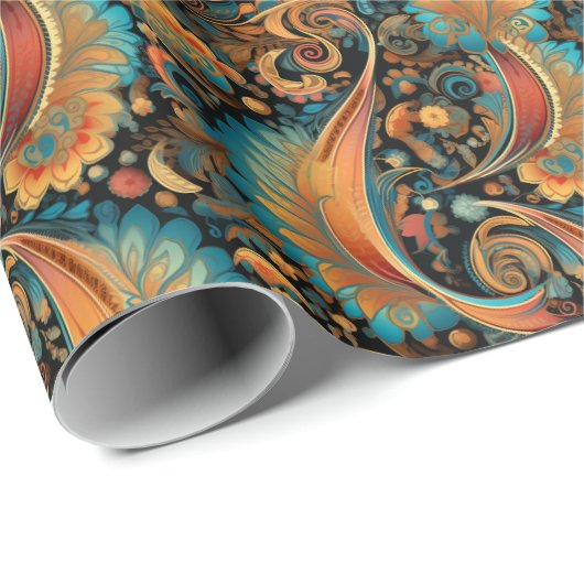 ペイズリーゴールデンフラワー抽象芸術パターン11 ラッピングペーパー (ロールコーナー)
