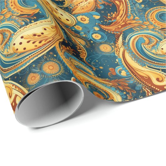 ペイズリーゴールデンフラワー抽象芸術パターン1 ラッピングペーパー (ロールコーナー)