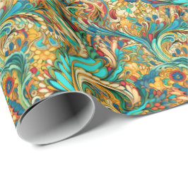 ペイズリーゴールデンフラワー抽象芸術パターン3 ラッピングペーパー