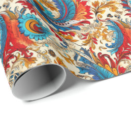 ペイズリーゴールデンフラワー抽象芸術パターン4 ラッピングペーパー