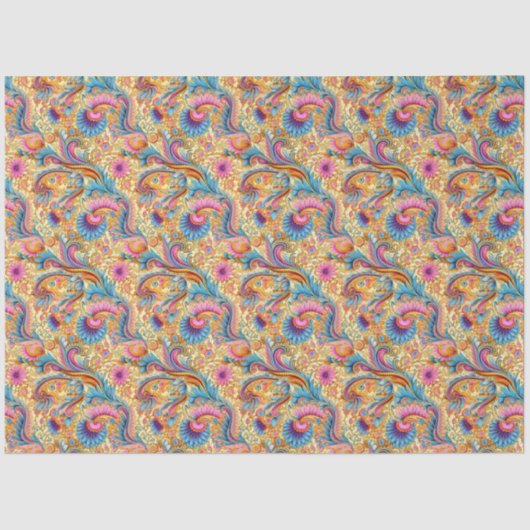 ペイズリーゴールデンフラワー抽象芸術パターン6 薄葉紙 (正面)