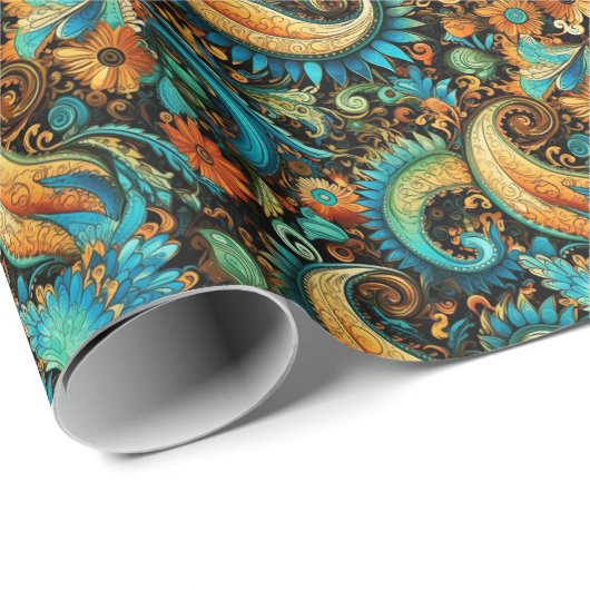 ペイズリーゴールデンフラワー抽象芸術パターン7 ラッピングペーパー (ロールコーナー)