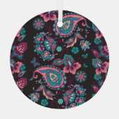 ペイズリーストライプ:黒い装飾シームレス ガラスオーナメント (裏面)