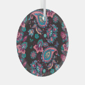 ペイズリーストライプ:黒い装飾シームレス ガラスオーナメント (正面右)