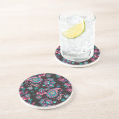 ペイズリーストライプ:黒い装飾シームレス コースター (側面)