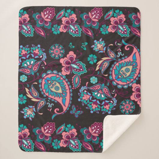 ペイズリーストライプ：黒い装飾シームレス シェルパブランケット (正面)