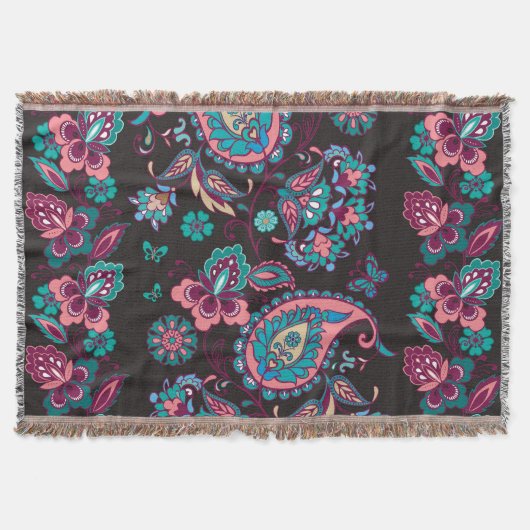 ペイズリーストライプ：黒い装飾シームレス スローブランケット (正面)