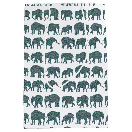 ペイズリーゾウの行オンホワイトカスタム抱き枕 ミディアムペーパーバッグ (正面)