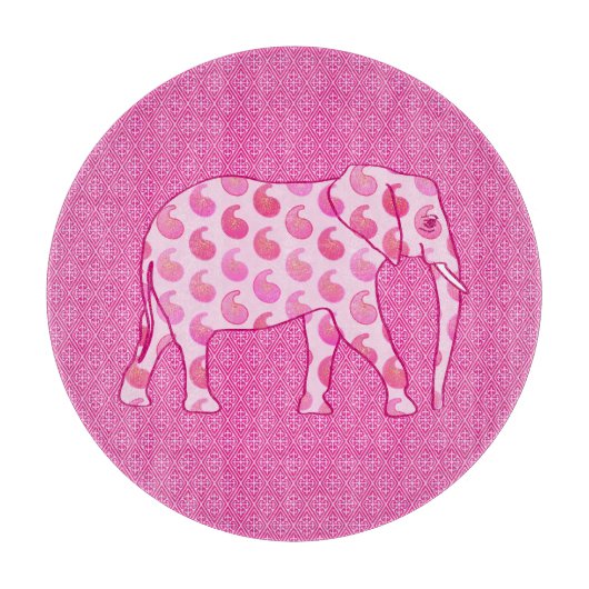 ペイズリーゾウ – アイスピンクと明るい赤紫色 カッティングボード (正面)