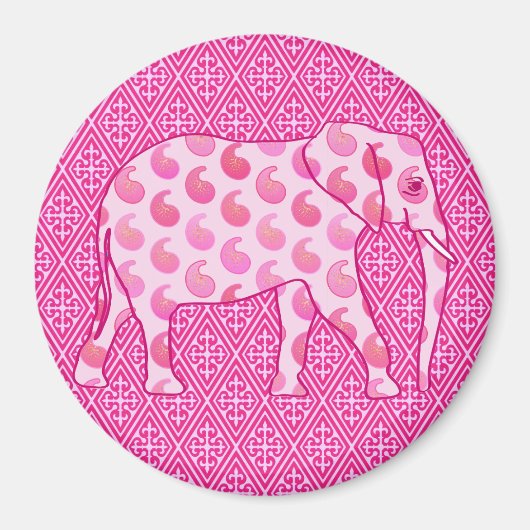 ペイズリーゾウ – アイスピンクと明るい赤紫色 マグネット (正面)