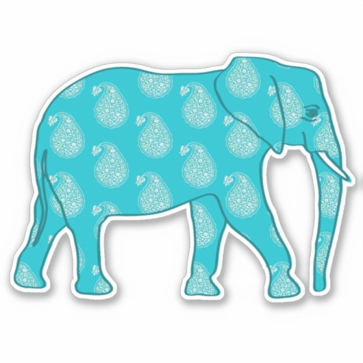 ペイズリーゾウ、ターコイズ、アクア シール (正面)