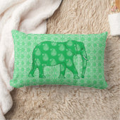 ペイズリーゾウ – jade緑と白 ランバークッション (ブランケット)