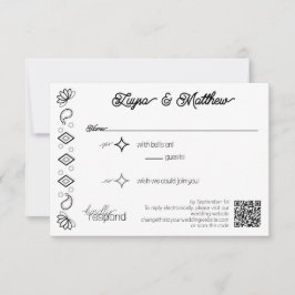 ペイズリーダイヤシンプルモンドホワイトブラックQRコードRSVP 出欠カード
