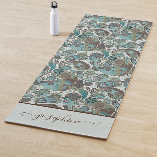 ペイズリーダスティブルーブラウンヴィンテージボー ヨガマット (インサイチュ)