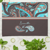 ペイズリーティールブルー キッチンタオル (折り畳み)