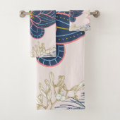 ペイズリーデザインブルーとパープルグラフィックアート バスタオルセット (インサイチュ)