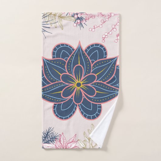 ペイズリーデザインブルーとパープルグラフィックアート バスタオルセット (ハンドタオル)