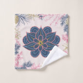 ペイズリーデザインブルーとパープルグラフィックアート バスタオルセット (ウォッシュタオル)