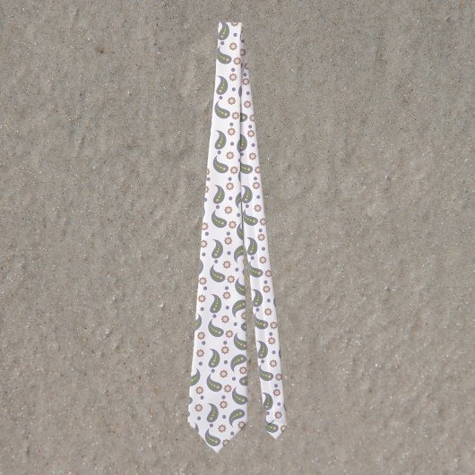 ペイズリードットフラワーグリーンピンクパープルパターン ネクタイ