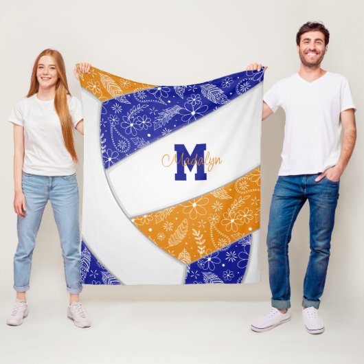 ペイズリードードルパターンブルーオレンジバレーボール フリースブランケット (インサイチュ)