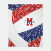 ペイズリードードルパターン赤ネイビーブルーバレーボール フリースブランケット (正面)