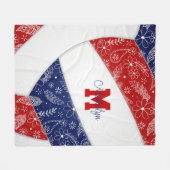 ペイズリードードルパターン赤ネイビーブルーバレーボール フリースブランケット (正面(横))