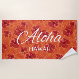 ペイズリーハイビスカスヴィンテージサイケデリックフローラ ビーチタオル