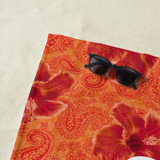 ペイズリーハイビスカスヴィンテージサイケデリックフローラ ビーチタオル (インサイチュ)