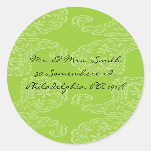 ペイズリーハッピーバースデーパーティーシールグリーン ラウンドシール (正面)