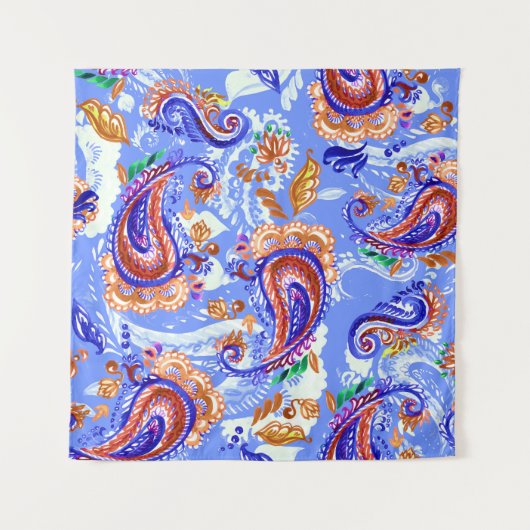 ペイズリーハンドクラフト:水彩背景アジア タペストリー (正面)