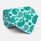ペイズリーパターン、アクア及びターコイズ ネクタイ (ロール)